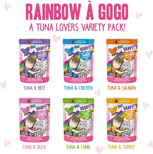 Weruva B.F.F. OMG - Best Feline Friend Oh My Gravy!, Rainbow A Gogo Variety Pack! Cat Food, 3oz Pouch (Pack of 12) - Image 3