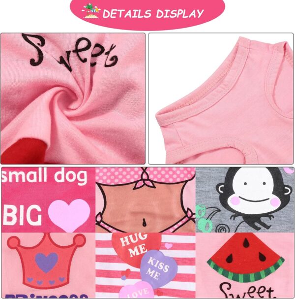 6 Pieces Dog Shirt Puppy Sweatshirt Pet Sleeveless Vest Girl Dog Clothes Doggy Female Apparel for Small to Medium Dogs Puppy Cat (Cute Patterns,XS Size) - Image 4