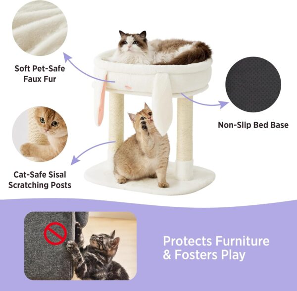 Lesure Cute Cat Tree Tower - Cat Tower with Nature Sisal Scratching Post for Indoor Large Cats and Kittens, Featuring with Soft Removable Cat Bed,Wide Perch, Playful Toy, 22x16.5x22.8in，Cream - Image 6