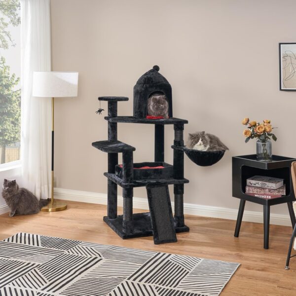 BEWISHOME Gothic Cat Tree with Coffin Bed, Cat Tower for Indoor Cats with Spacious Cat Condo, Sisal Scratching Ramp, Cozy Basket Black Cat House Halloween Pet Furniture Cat Activities Center MMJ92R - Image 5