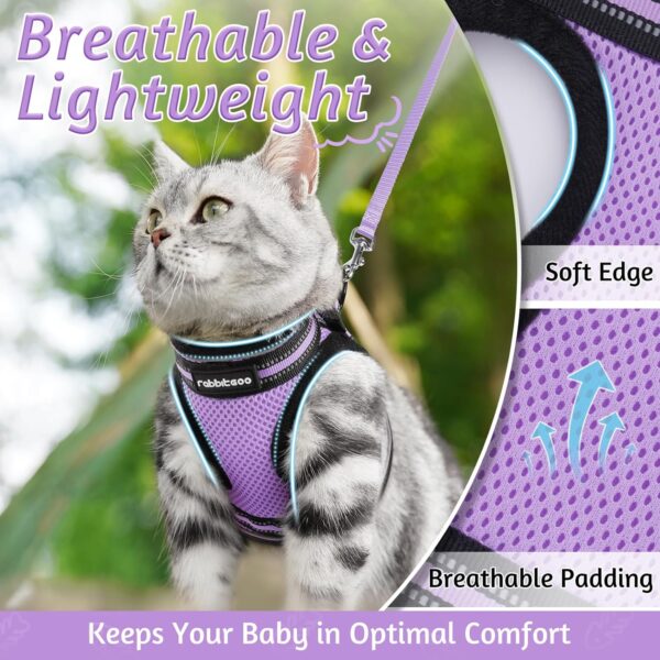 rabbitgoo Cat Harness and Leash Set for Walking Escape Proof, Adjustable Soft Kittens Vest with Reflective Strip for Cats, Comfortable Outdoor Vest, Light Purple, S - Image 4