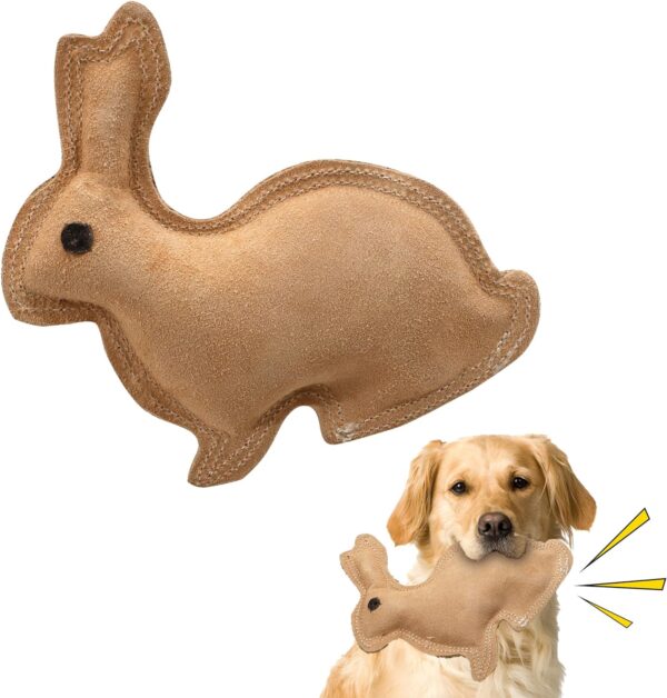 SPOT Dura-Fused Leather Rabbit - Durable Dog Toy with Squeaker, Real Leather & Jute Fabric, Interactive Toy for Moderate & Aggressive Chewers, Small and Medium Dogs and Puppies, 7.5in