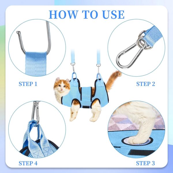 Cat Grooming Hammock for Nail Trimming Pet Hammock for Small Dogs with Security Strap Dog Sling for Nail Clipping with Clippers Nail File and Pet Comb (Cerulean XS) - Image 4