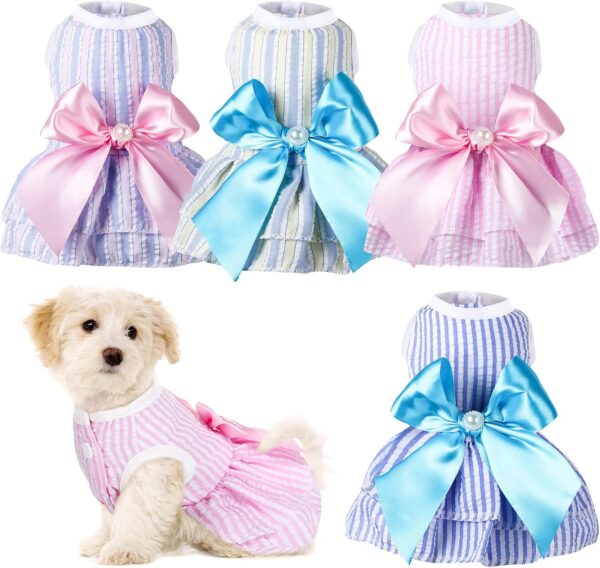 4 Pieces Dog Dresses for Small Medium Dogs Puppy Clothes Summer Princess Pet Dresses Girl Female Doggie Tutu Skirt Apparel for Chihuahua Yorkies Pup Cat Outfit(Small)