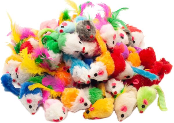 Fashion's Talk 48-Count Assorted Mice Cat Toys Furry Rattle Mouse Kitten Toy Mini Mice for Indoor Cats Interactive Play Color Varies - Image 5