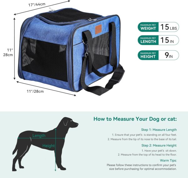 YITAHOME Cat Carrier Airline Approved, Soft-Sided Pet Carrier for Cats and Dogs Up to 16lbs, 5 Sides Breathable Collapsible Cat Travel Carrier with Bottom Protection and Washable Liner,17x11x11 Blue - Image 5