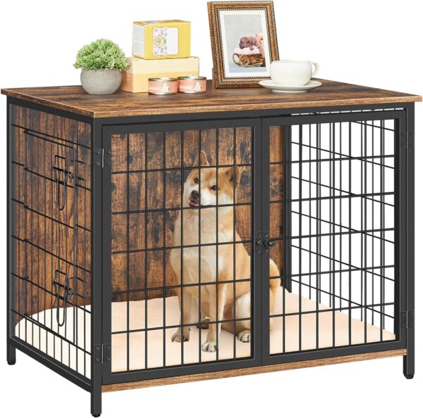 Dog Crate Furniture with Cushion, Wooden Dog Kennel with Double Doors, Heavy Duty Dog Cage for Small/Medium/Large Dogs, Indoor Dog House End Table, 31.5" L, Rustic Brown DCHR0701Z1 - Image 9