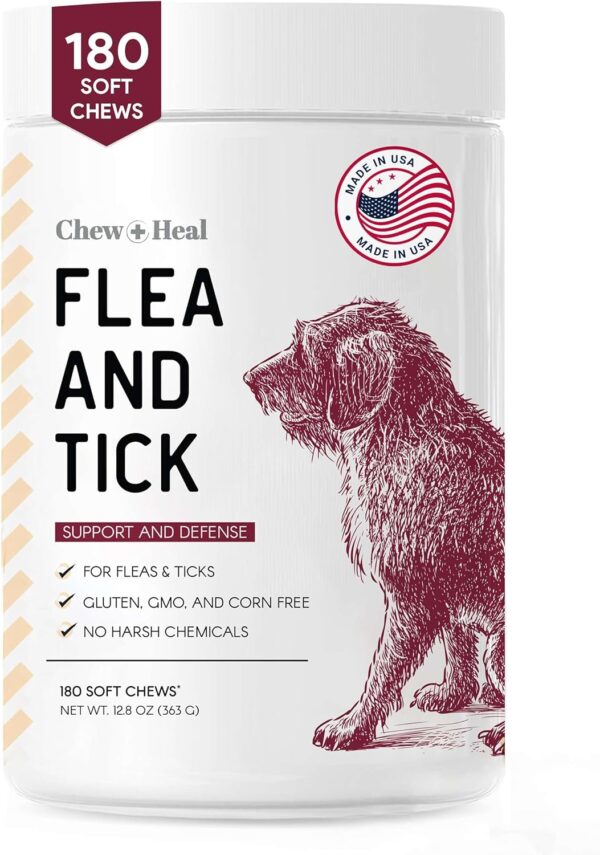 Chewable Flea and Tick Prevention for Dogs - 180 Soft Chews - Natural Defense, Made in USA - Small & Large Dogs - Gluten-Free, GMO-Free, Corn-Free