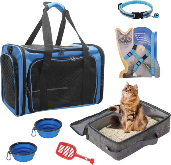 Cat Carrier & Cat Litter Box with Lid, Soft-Sided & Airline Approved Cat Travel Bag Fit up to 20LBs Small Medium Pets, Cat Travel Kit