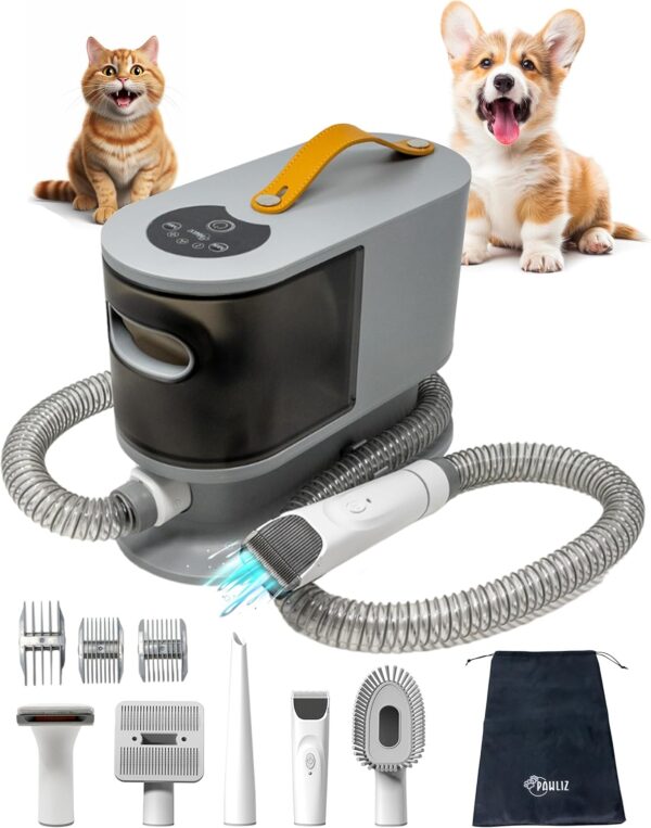 Dog Hair Vacuum & Dog Grooming Kit - Low Noise Dog Vacuum Hair Remover Pet Grooming Kit Collects 99% Hair, 5 Proven Grooming Tools for Dogs Cats and Other Animals | 2L Dust Cup