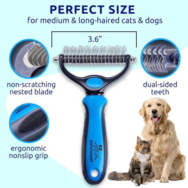 Pat Your Pet Deshedding Brush - Double-Sided Undercoat Rake for Dogs & Cats - Shedding Comb and Dematting Tool for Grooming, Extra Wide - Image 6