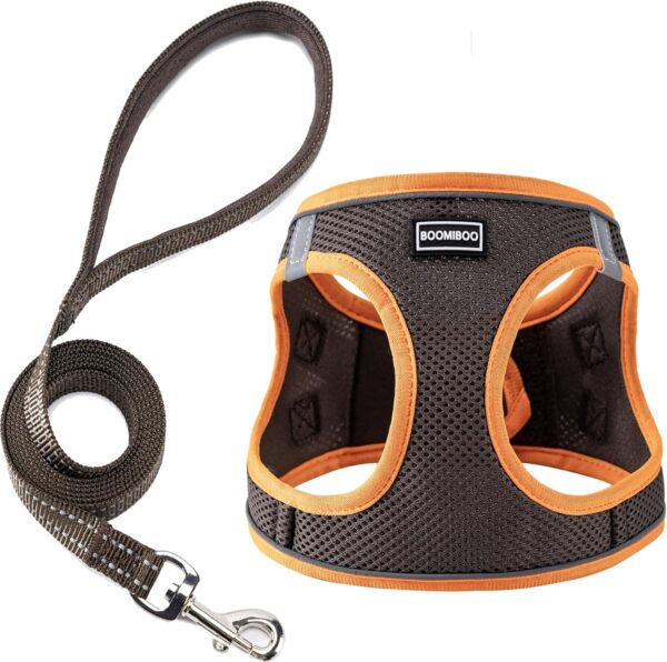 Dog Harness with Leash Set, No Pull Adjustable Reflective Step-in Puppy Pet Vest Harnesses for Small Medium Large Dogs and Cats,Brown XS