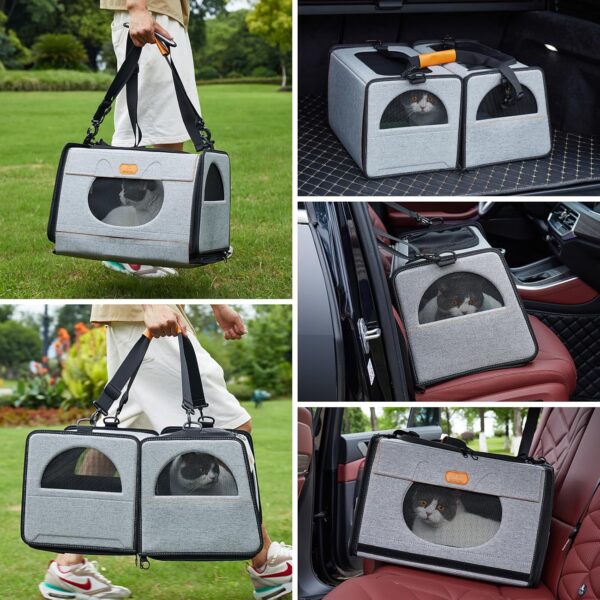 Cat Carrier with Litter Box for Travel, Cat Bags for Bath, Collapsible Pet Carrier for Cats Puppies Car, 2 Cat Travel Carrier Large, Double Pet Carrier (Style-1) - Image 7