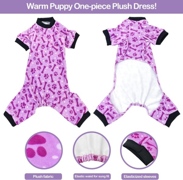 PET SHOW 4 Pack Small Dog Pajamas Paw Bone Patterns Cute Clothes for Medium Dogs Soft Stretchy PJs 4 Legged Jumpsuit Puppy Cats Onesies Outfits with Sleeve Dachshund Doggies Girl Boy (Small) - Image 3