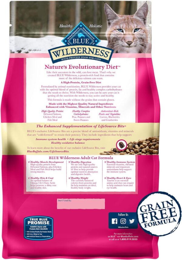 Blue Buffalo Wilderness Natural Adult Dry Cat Food, High-Protein and Grain-Free Diet, Supports Healthy Muscle Development and a Healthy Immune System, Salmon, 5-lb. Bag - Image 2