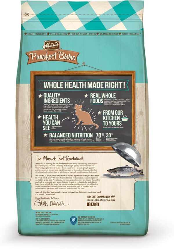 Merrick Purrfect Bistro Grain Free Natural Dry Cat Food For Adult Cats, Real Salmon And Sweet Potato Recipe - 12 lb. Bag - Image 8