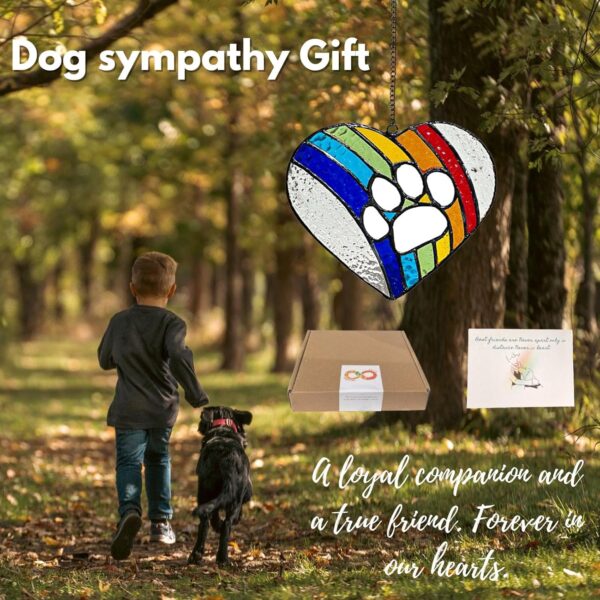 Stained glass Dog Memorial Gifts for Loss of Dog, pet memorial gifts for dogs, Paw Prints Forever in Our Hearts, Rainbow Bridge Dog Memorial gifts,dog passing away gifts - Image 3