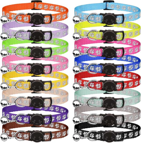 16 PCS Breakaway Cat Collars with Bells Reflective Cat Collar Safety Nylon Kitten Collars Cat Collars for Girl Boy Cats(6"-9")