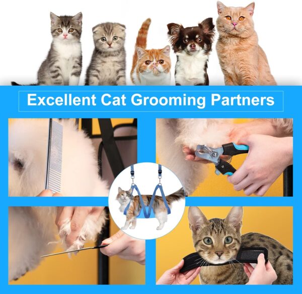 Cat Grooming Hammock, Pet Grooming Harness for Dogs&Cats, Multi Hammock Restraint Bag with Adjustable Grooming Loop/Stainless D-Hooks/Nail Clippers/Trimmer/Nail File for Pet Nail Trimming, Care (XS) - Image 2