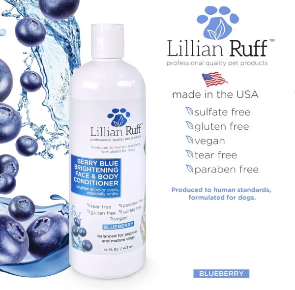 Lillian Ruff Berry Blue Brightening Face and Body Wash for Dogs - Blueberry Shampoo - Remove Tear Stains, Hydrate Dry Itchy Skin, Add Shine & Luster to Coats (Berry Blue Shampoo & Conditioner Set) - Image 3