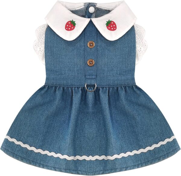 Denim Dog Dress for Small Dogs Cats Cute Girl Dog Clothes Cute Strawberry Female Pet Dresses Spring Summer Pet Outfits for Chihuahua Yorkie Shih Tzu(Dark Blue,X-Small)