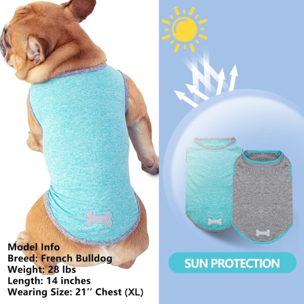 KYEESE 2 Pack Sun Protection Dog Shirts Quick Dry Soft Stretchy Dog T-Shirts with Reflective Label Tank Top Sleeveless Vest Dog Clothes for Small Medium Dogs, Large, Grey+Blue - Image 4