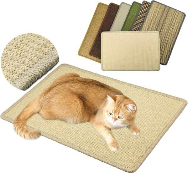 Cat Scratcher Mat, 23.6x15.7” Natural Sisal Scratching Mat with Velcro Tape,Stick on Floor and Wall Cat Scratch Pad Rug, Horizontal Cat Scratch Mat Protect Carpet and Sofa (Natural Color)