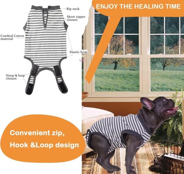 Wabdhally Dog Surgery Recovery Suit,Surgical Suit for Medium Female Male Dogs,Soft Combed Cotton,Striped Grey Onesie M - Image 3