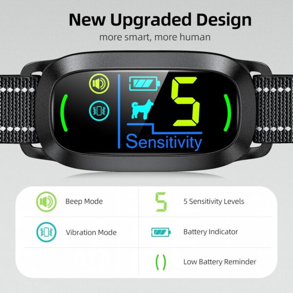 Dog Bark Collar, FAFAFROG Rechargeable Smart Collar, Anti Barking Training Collar with 5 Adjustable Sensitivity Beep Vibration, Bark Collar for Large Medium Small Dogs (Black) - Image 2