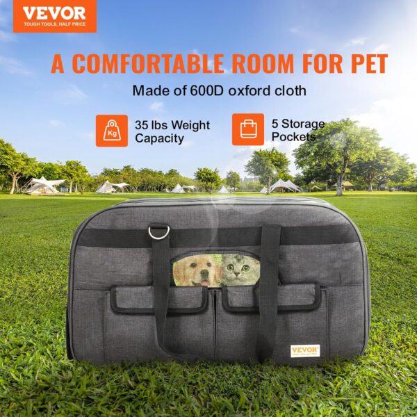 VEVOR Large Dog Cat Carrier with Wheels for upto 35lbs, Rolling Pet Carrier with Detachable Rod Platform and Upgraded Wheels, Foldable Dog Travel Carrier with Detachable Trolley&Upgraded Wheels, Black - Image 2