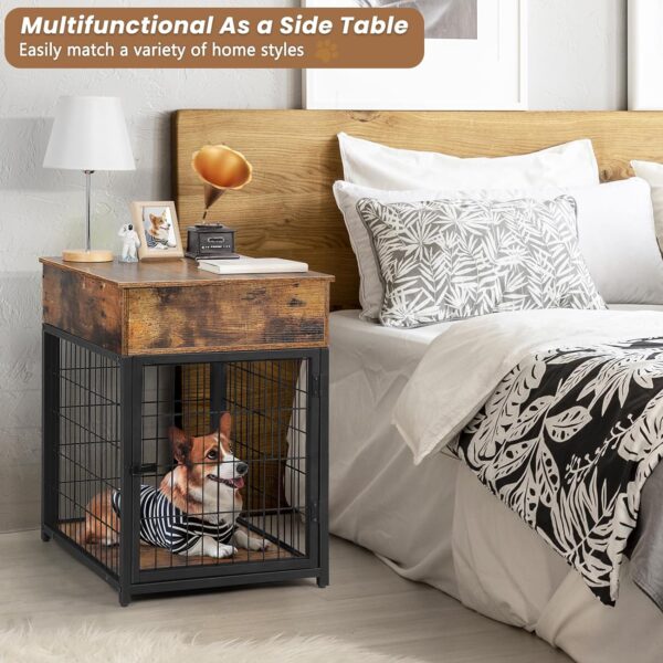 Dog Crate Furniture, Wooden Dog Crate End Table, Dog Kennel Pet House with Drawer, Indoor Decorative Pet Crate Dog Cage for Small Dog, Rustic Brown - Image 2