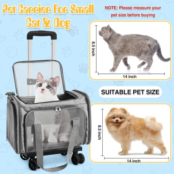 Cat Carrier with Wheels Pet Carrier with Wheels, Airline Approved Pet Carrier for 18 Lbs Cats Dogs Foldable Breathable Cat Small Animals Travel Carrier for Flight Camping Outdoor - Image 5