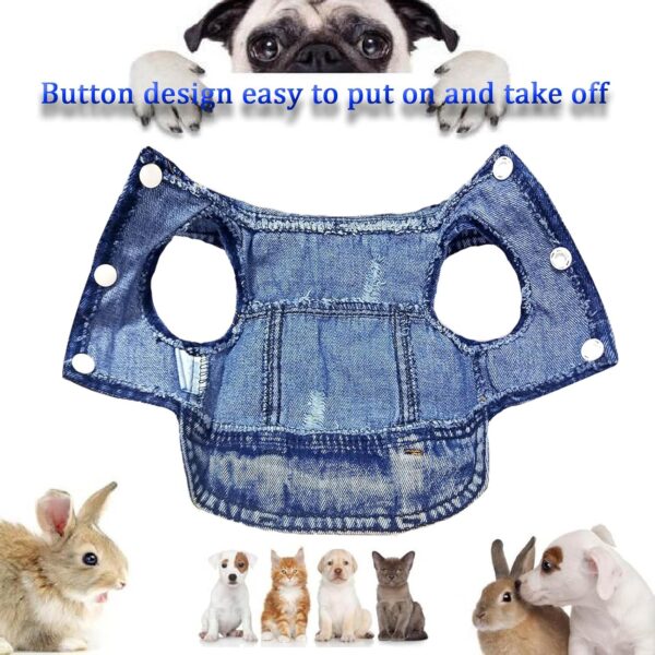 Dog Jean Jacket, Blue Denim Lapel Vest Coats Classic Pet Shirt Cute Girl Boy Dog Puppy Clothes, Comfort and Cool Costume, Dog Outfit for Small Medium Dogs Cats Kitten, Washed Apparel (Blue, Small) - Image 7