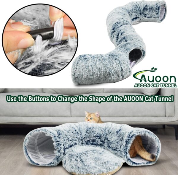 AUOON Cat Tunnel Bed with Central Mat,Big Tube Playground Toys,Soft Plush Material,Full Moon Shape for Kitten,Cat,Puppy,Rabbit,Ferret (Gray) - Image 2