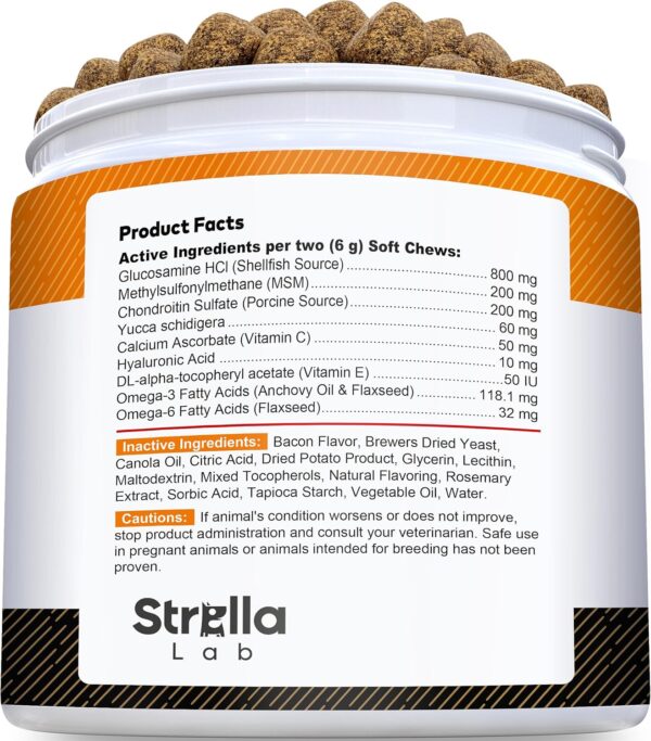 Senior Advanced Glucosamine Chondroitin Joint Supplement for Dogs - Hip & Joint Pain Relief Pills - Large & Small Breed - Hip Joint Chews Canine Joint Health - Chews Older Dogs - Bacon Flavor-120Ct - Image 2