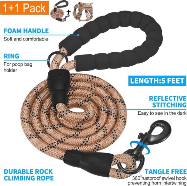 Heavy Duty Tactical Dog Harness for Large Dogs, No Pull Adjustable Pet Harness Reflective Service Training Easy Control Pet Vest Military K9 Working Dog Harnesses- Large, Brown - Image 5