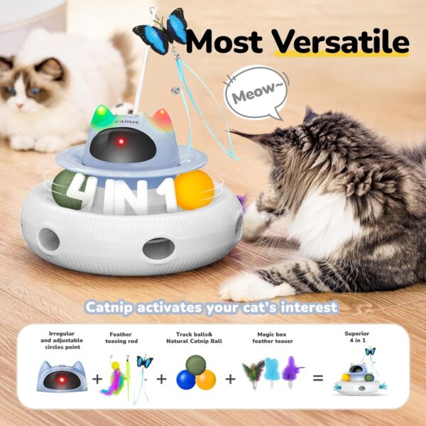 Cat Toys,4-in-1 Interactive Toy,for Indoor Bored Adult Cats & Kittens,Self Play Automatic Feather Teaser Wand,Catnip Trackball,Laser Pointer,Random Pop-Up Mole Hole,Rechargeable USB Power Blue - Image 2