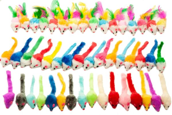 Fashion's Talk 48-Count Assorted Mice Cat Toys Furry Rattle Mouse Kitten Toy Mini Mice for Indoor Cats Interactive Play Color Varies