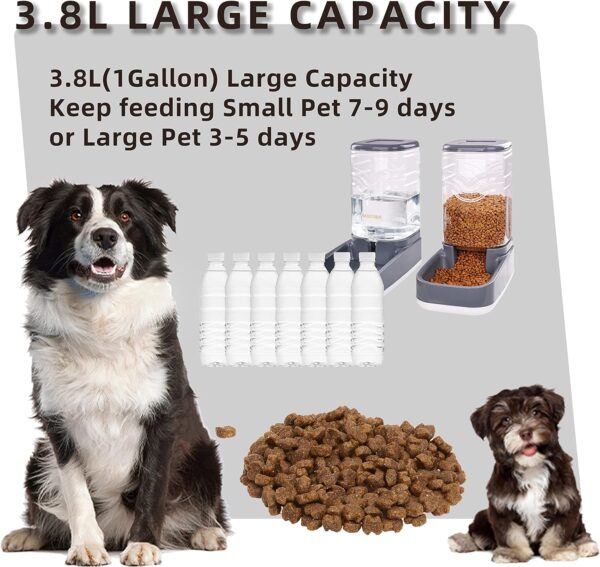 Automatic Pets Feeder and Water Dispenser Set,Gravity Food Feeder and Waterer Set with Pet Food Bowl,Easily Clean Self Feeding for Small Large Pets Dogs Cats Large Capacity(3.8L) - Image 3