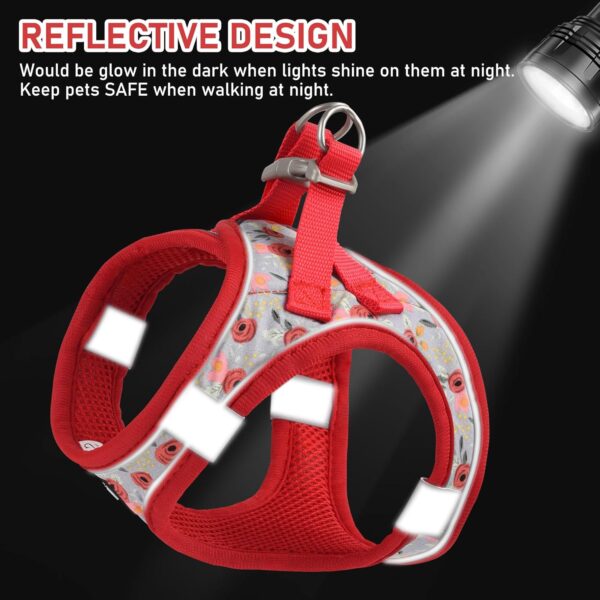 GAMUDA Small Dog Harness Collar and Leash Set, Step in No Chock No Pull Soft Mesh Adjustable Dog Vest Harnesses Plaid Reflective for Dogs Puppy Cats Kitten Rabbit (Red Flower, S) - Image 4