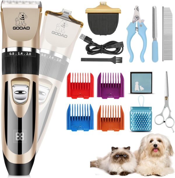 Dog Clippers Grooming Kit and Paw Trimmer,Low Noise,Electric Quiet,Rechargeable,Cordless, Pet Hair Clippers for Thick Coats, Dog Trimmer Grooming Tool, Shaver for Small and Large Dogs Cats