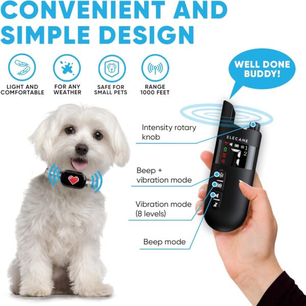 Mini Training Collar for Small Dogs 5-15lbs - Rechargeable Pet Obedience Trainer with Remote Control - Waterproof, 1000-Foot Range - Beeping Sound & Vibration Mode - 6 to 26-Inch Adjustable Strap - Image 3