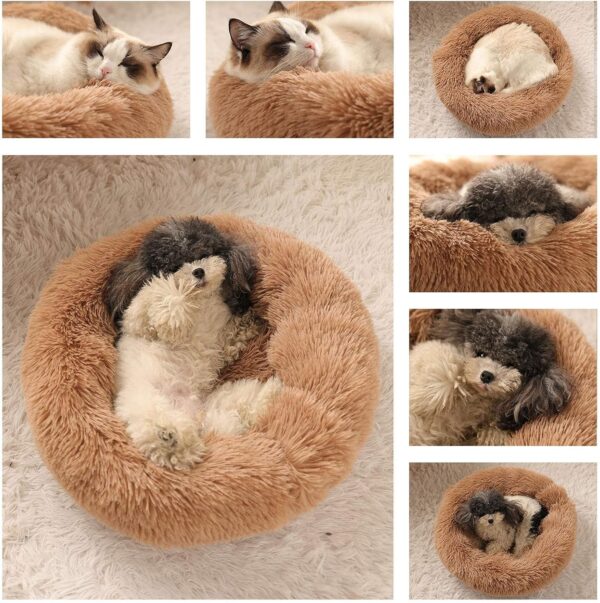 Dog Bed Calming Dog Beds for Small Medium Large Dogs - Round Donut Washable Dog Bed, Anti-Slip Faux Fur Fluffy Donut Cuddler Anxiety Cat Bed(27") - Image 7