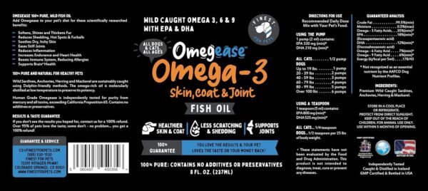 Omegease 100% Pure Omega 3 Fish Oil for Dogs & Cats 8 oz - Skin & Coat Supplement, Less Scratching & Shedding, Supports Joint Function, Immune, Brain & Heart Health. Natural EPA + DHA Fatty Acids - Image 9