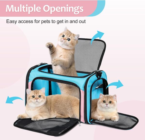 Discala Cat Dog Carrier Up to 15 Lbs TSA Airline Approved Pet Carrier for Small Medium Cats Puppies Dog Carriers for Small Dogs Collapsible Soft Sided Cat Travel Carrier - Blue&Pink 15.7"x10.2"x10.2" - Image 4