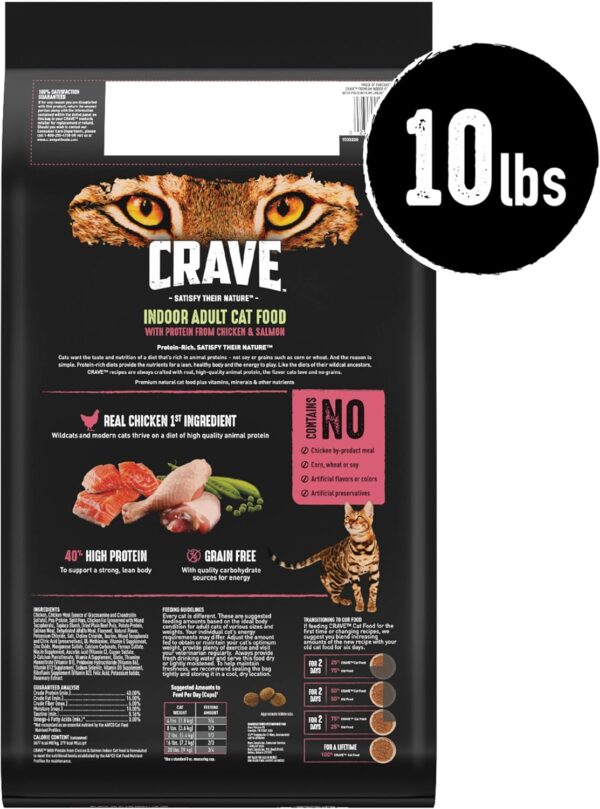 CRAVE Grain Free Indoor Adult High Protein Natural Dry Cat Food with Protein from Chicken & Salmon, 10 lb. Bag - Image 2