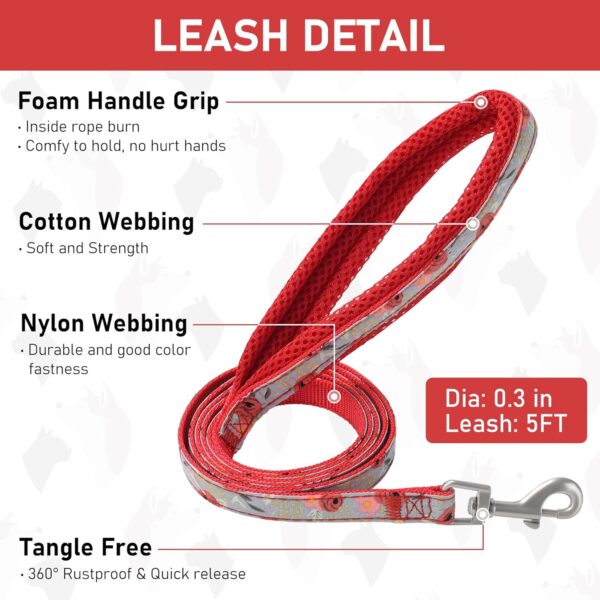 GAMUDA Small Dog Harness Collar and Leash Set, Step in No Chock No Pull Soft Mesh Adjustable Dog Vest Harnesses Plaid Reflective for Dogs Puppy Cats Kitten Rabbit (Red Flower, S) - Image 6