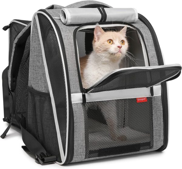 Large Cat Carrier Backpack, Expandable Pet Carrier Backpack for Small Dogs Medium Cats, Dog Carrier Backpack, Airline Approved Foldable Puppy Backpack Carrier for Travel, Hiking (Grey, Large) - Image 9