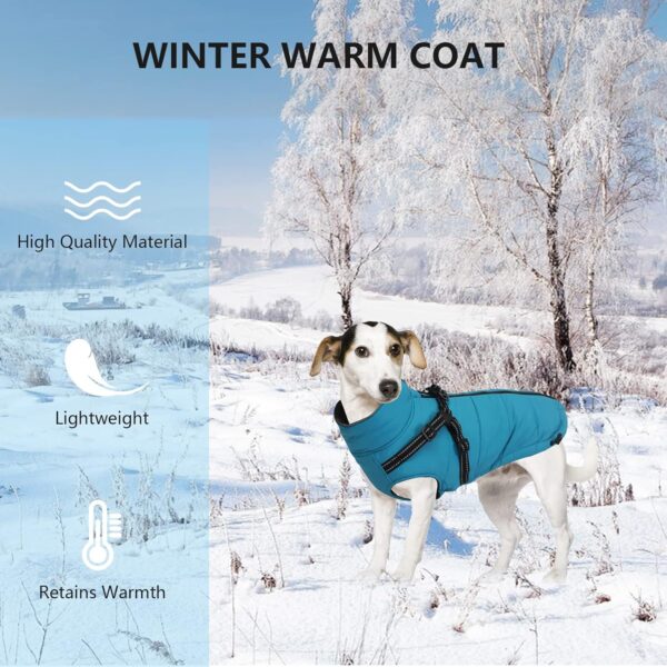 Winter Warm Coat Geyecete Waterproof Dog Winter Jacket with harness traction belt,Pet outdoor jacket Dog autumn and winter clothes for Medium, small Dog-Blue-S - Image 4