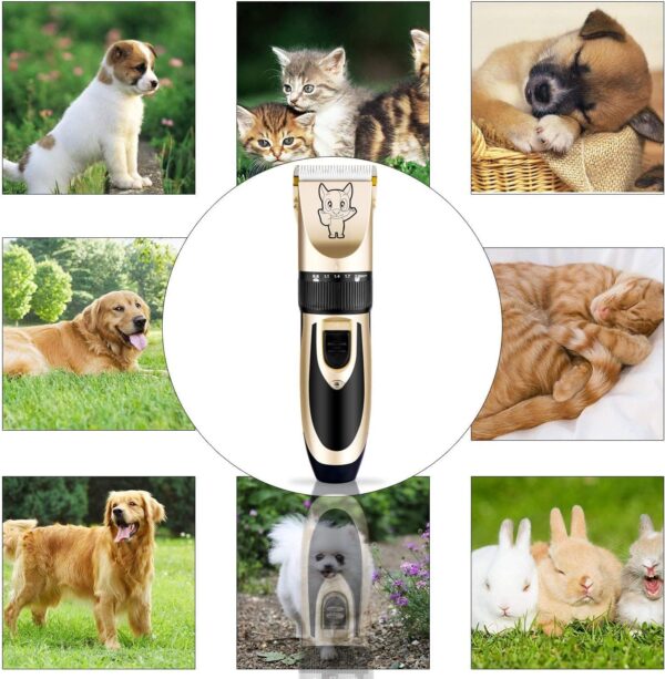 Dog Grooming Kit Clippers, Low Noise, Electric Quiet, Rechargeable, Cordless, Pet Hair Thick Coats Clippers Trimmers Set, Suitable for Dogs, Cats, and Other Pets (Gold) - Image 8